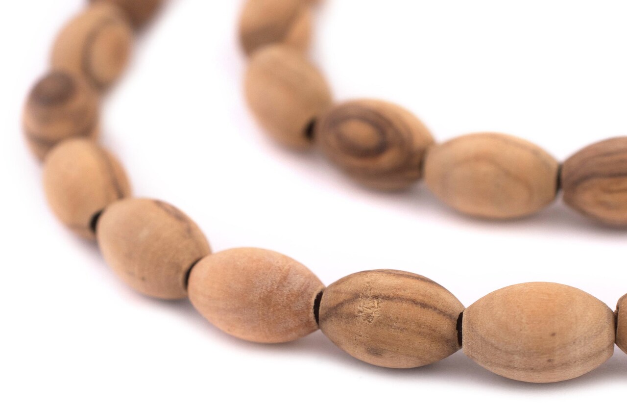 The Bead Chest Oval Olive Wood Beads from Bethlehem – Handcrafted in the Holy Land – 12 x 8mm, Natural – Perfect for Jewelry Making, Rosaries, Crafts & DIY Projects